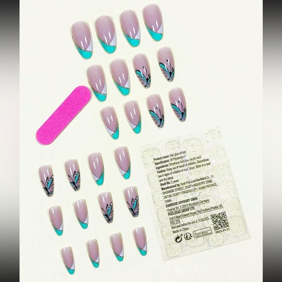 24pcs Long Almond Butterfly Print Press On Nail Set❤️ - Picture 2 of 7